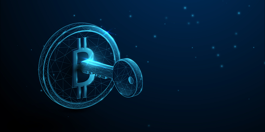 Altered bitcoin logo with a key.